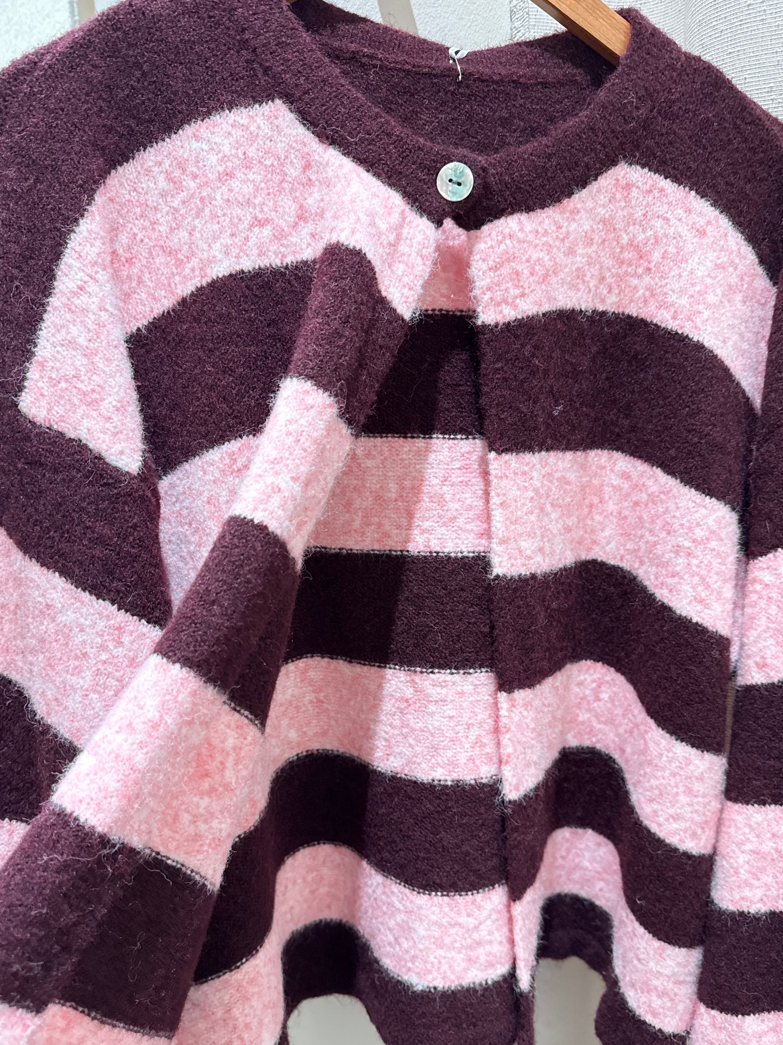 Single Button Striped Cardigan – Bordeaux/Pink