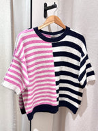 Lucy Knitted Striped T-shirt - Pink/Navy