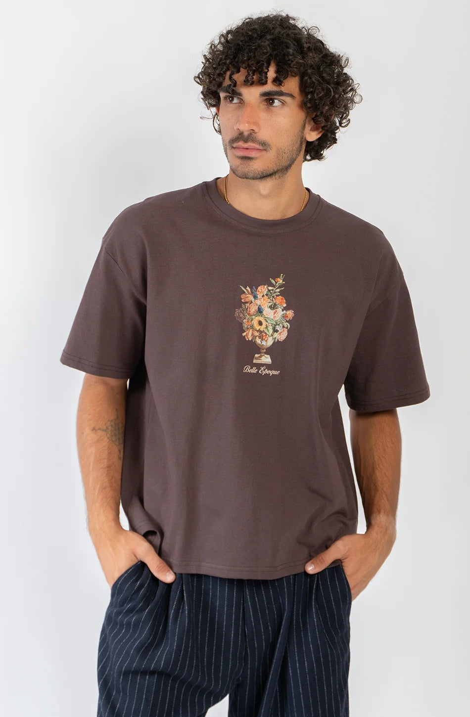 Kaotiko | Bouquet Cropped T-shirt - Brown