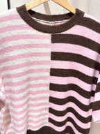 Lucy Knitted Striped T-shirt - Pink/Brown