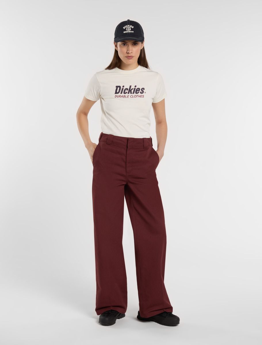 Dickies Wide Leg Work Trousers - Burgundy - Kubanna