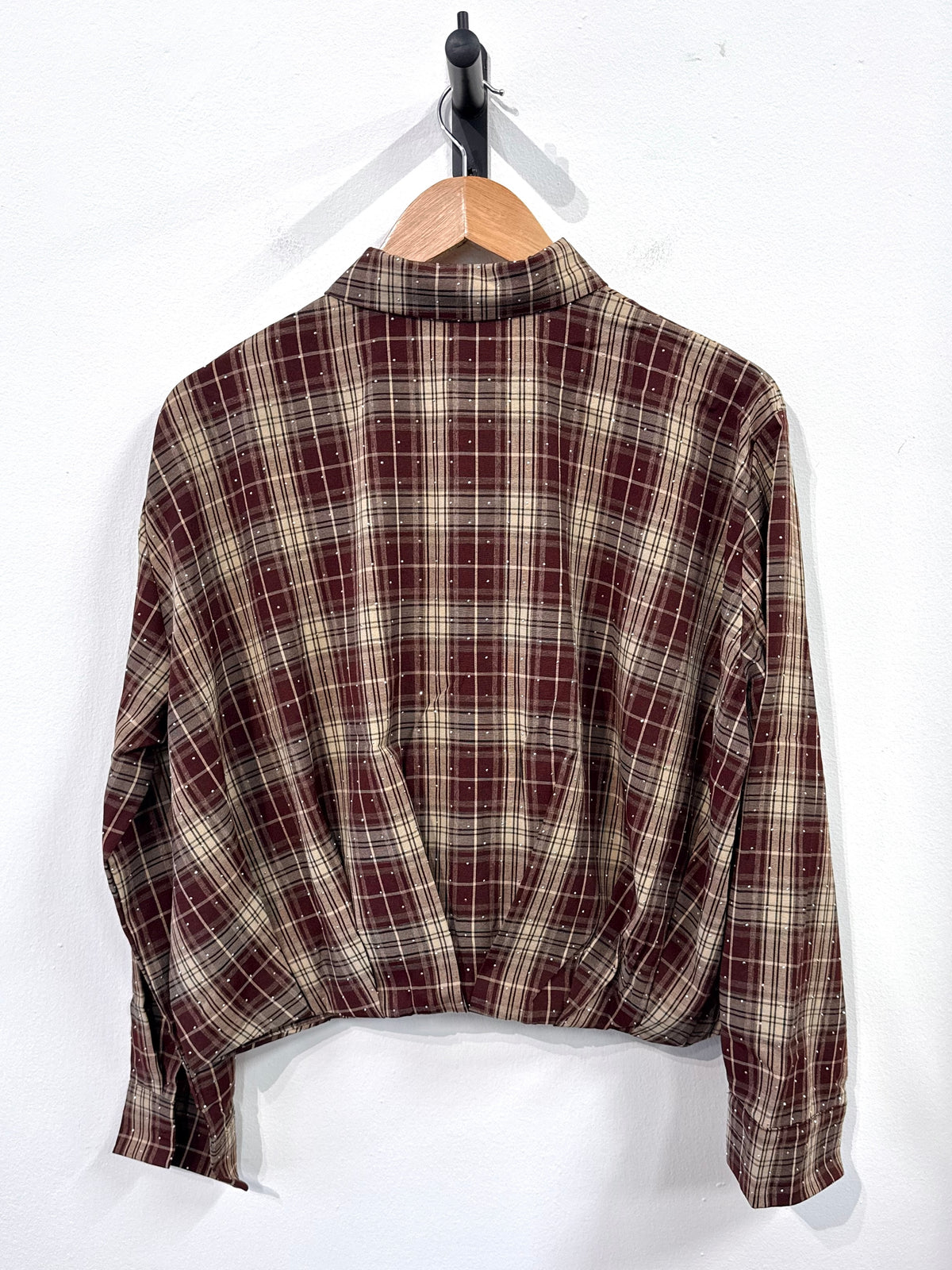 Rose Checkered Sparkle Blouse - Brown