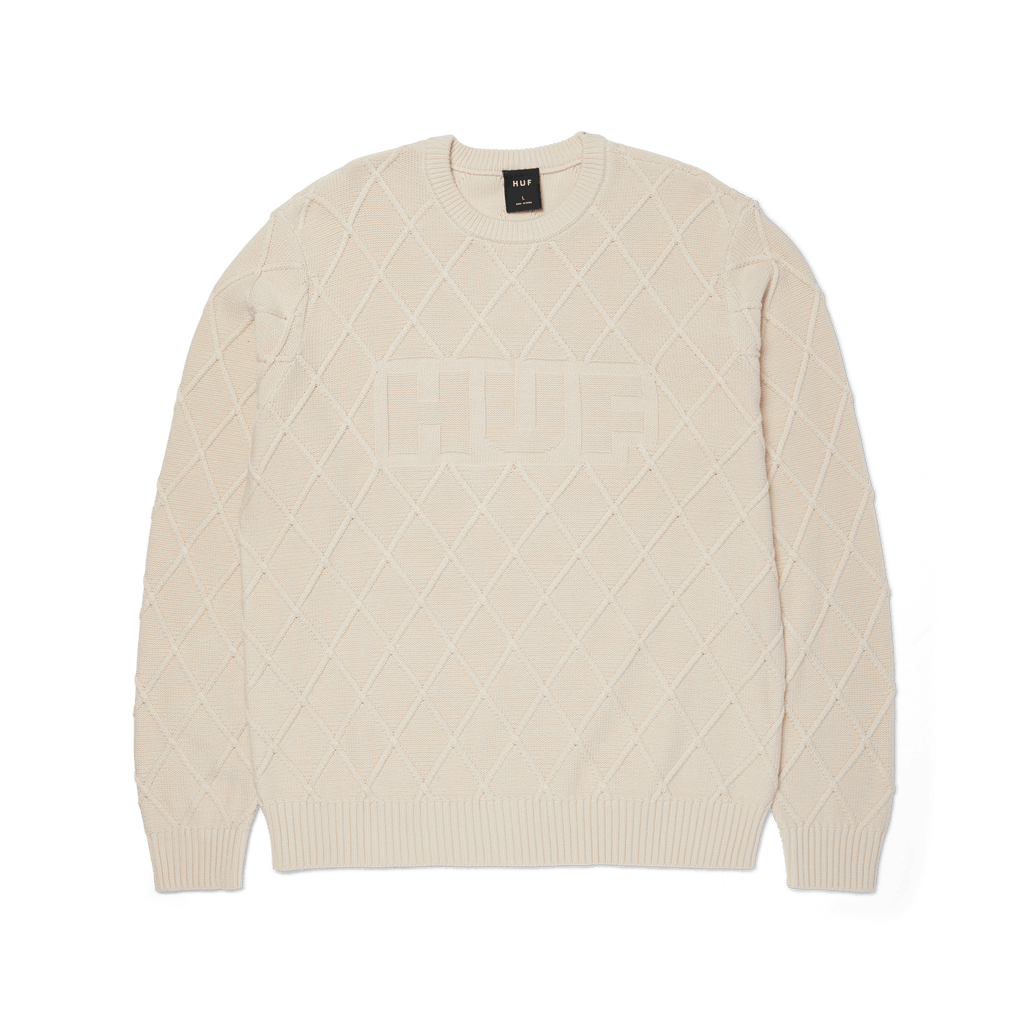 HUF GRID CREWNECK SWEATER - Natural - Kubanna