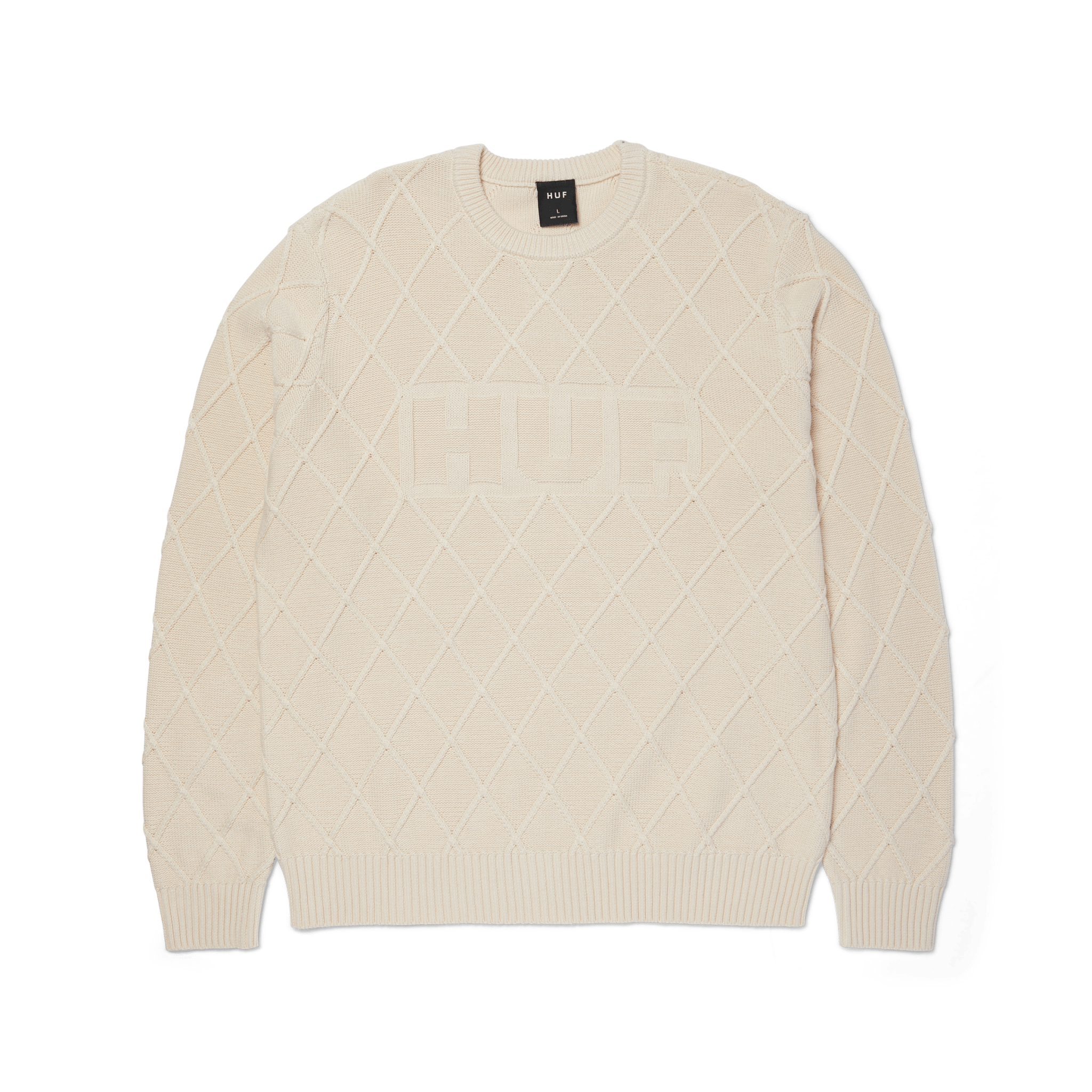 HUF GRID CREWNECK SWEATER - Natural - Kubanna