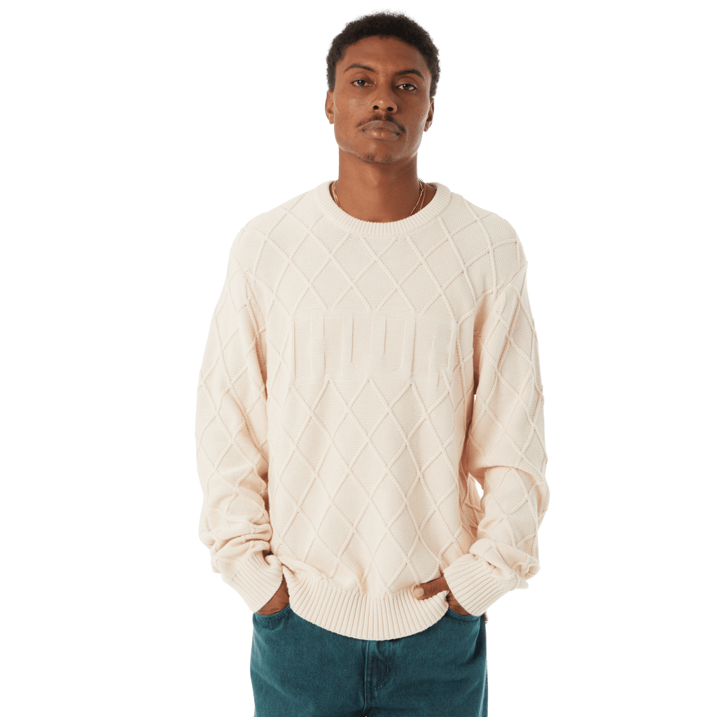 HUF GRID CREWNECK SWEATER - Natural - Kubanna