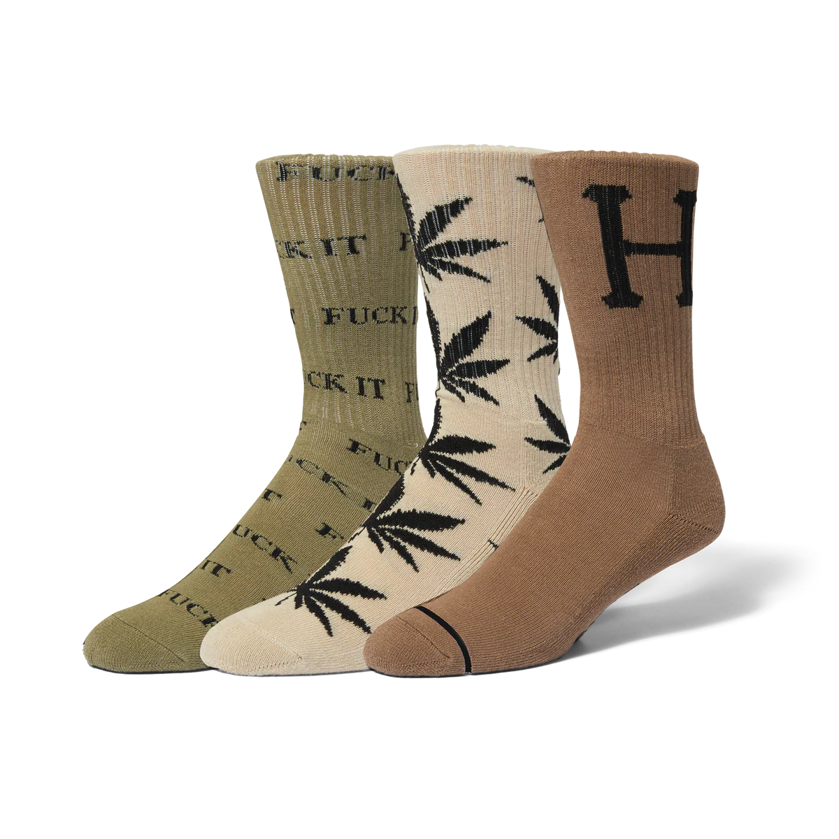 HUF VARIETY 3-PACK SOCK - olive/brown