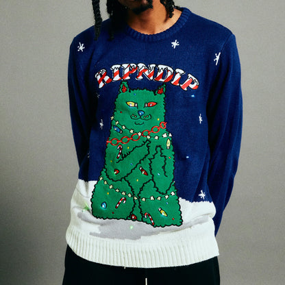 RIPNDIP Litmas Tree Light Up Knit Sweater - Navy