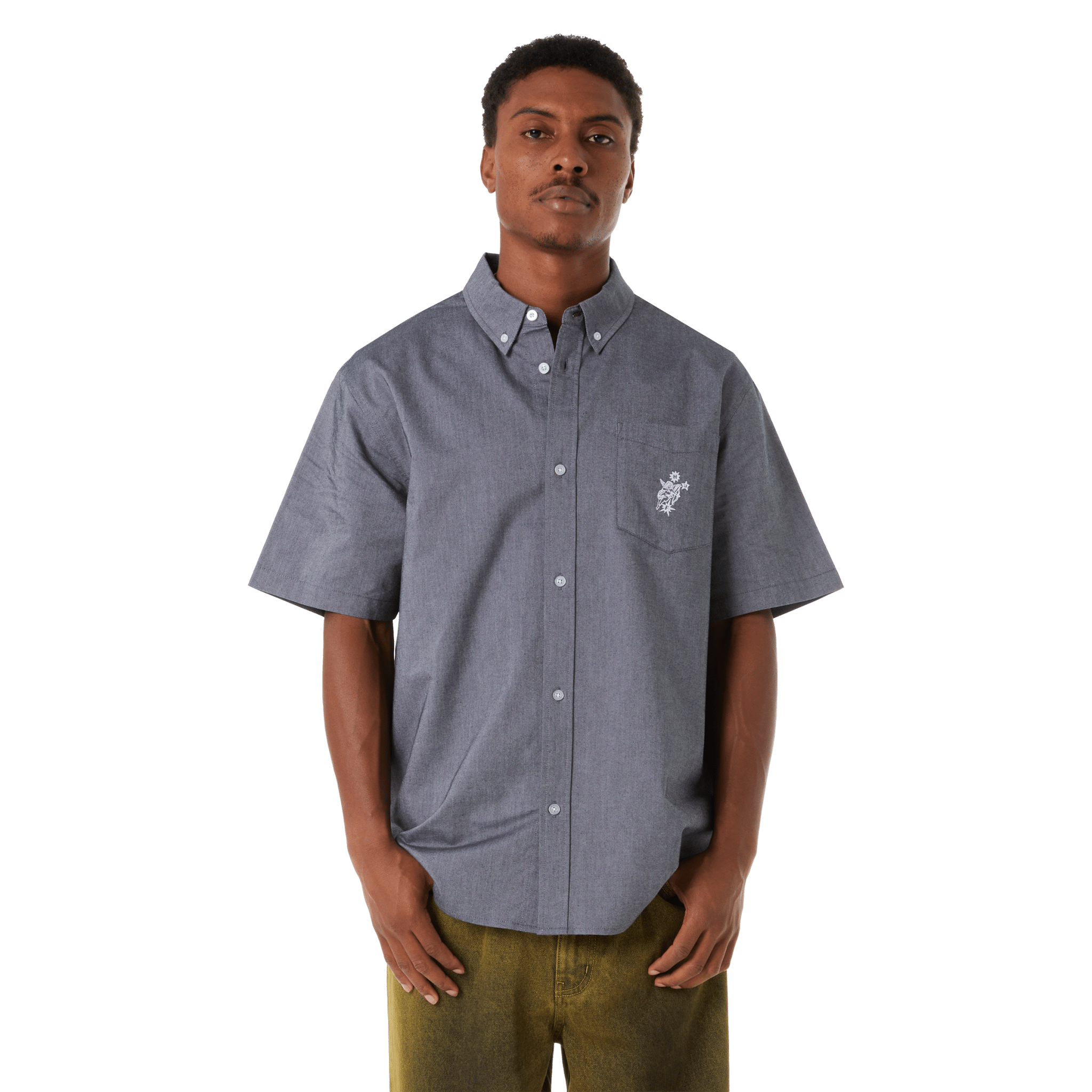 HUF ICARUS S/S OXFORD SHIRT - Washed Black - Kubanna