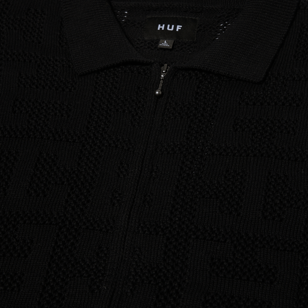 HUF MONOGRAM JACQUARD ZIP SWEATER - Black - Kubanna