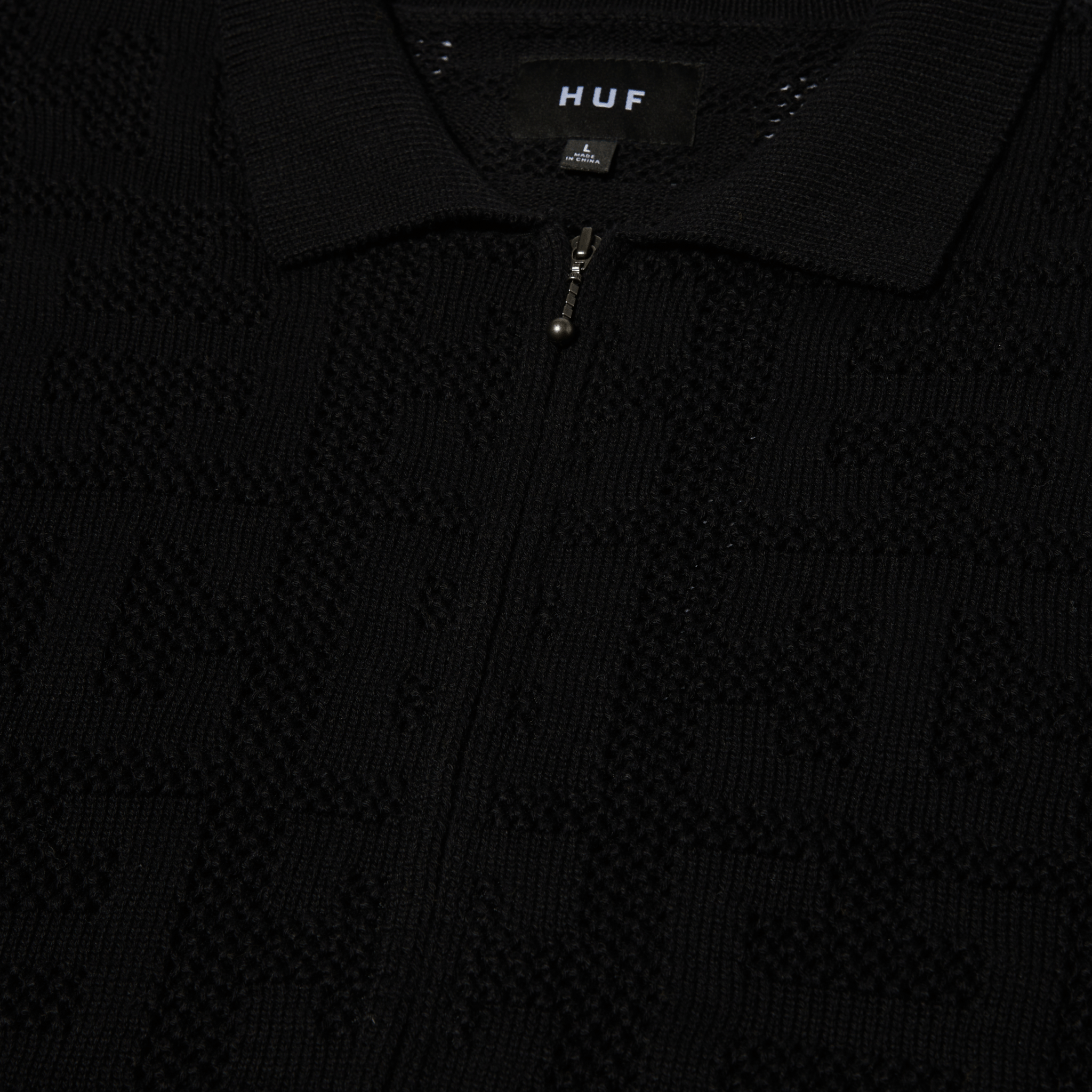 HUF MONOGRAM JACQUARD ZIP SWEATER - Black - Kubanna