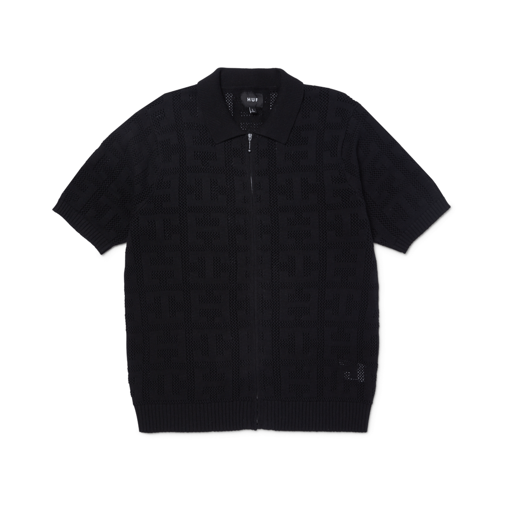HUF MONOGRAM JACQUARD ZIP SWEATER - Black - Kubanna
