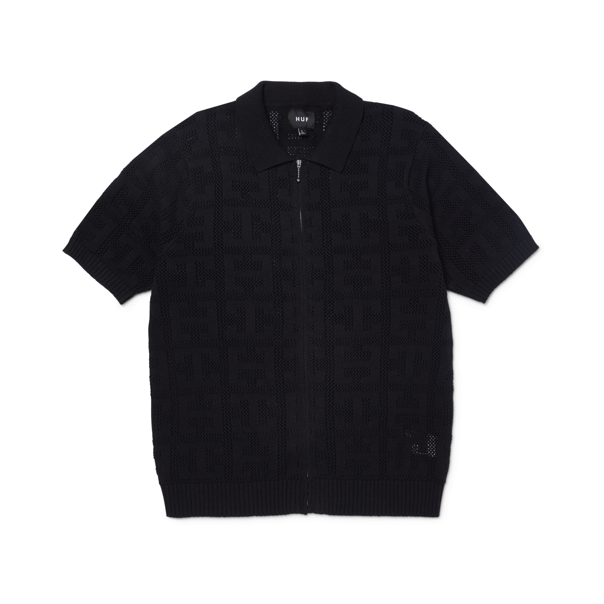 HUF MONOGRAM JACQUARD ZIP SWEATER - Black - Kubanna