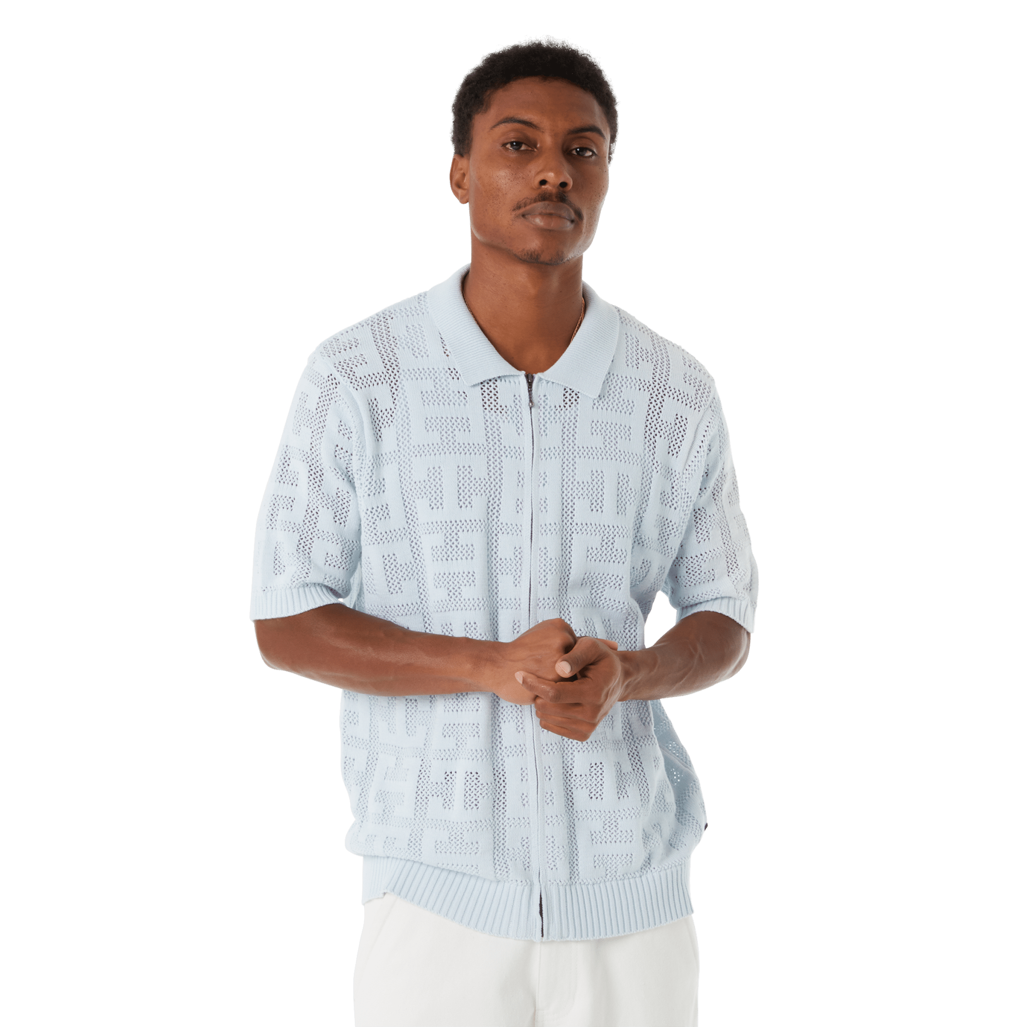 HUF MONOGRAM JACQUARD ZIP SWEATER - Sky - Kubanna