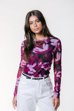 Colourful Rebel Ninsy Mesh Big Flower Top - Purple/Pink