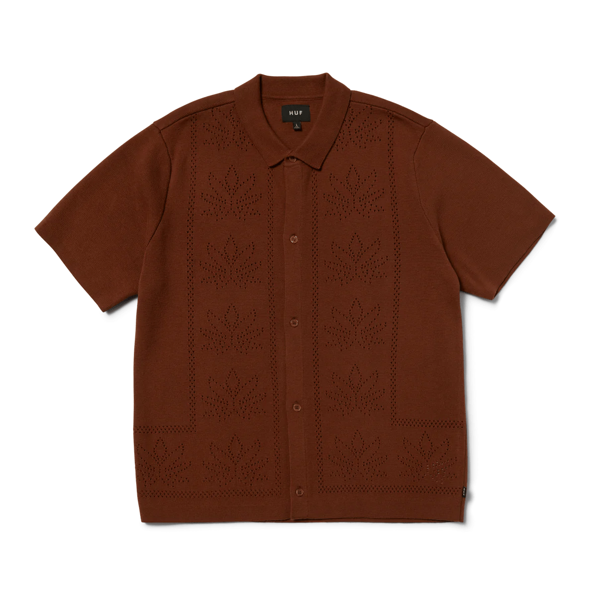 HUF Plantlife Perforated Knit Shirt - Brown - Kubanna