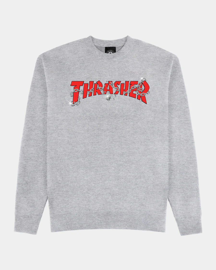 Thrasher Chains by Daniel Shepard Crewneck - Grey