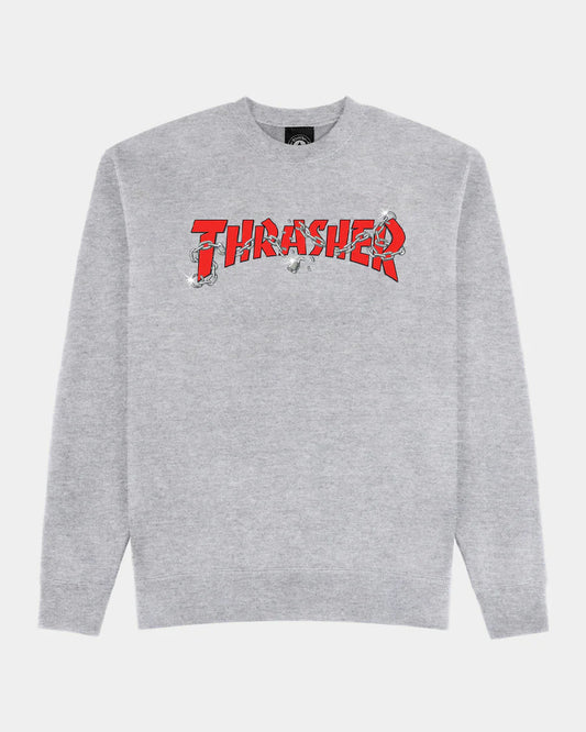 Thrasher Chains by Daniel Shepard Crewneck - Grey