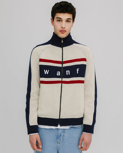 WANF Tennis Zip Cardigan - Beige/Navy