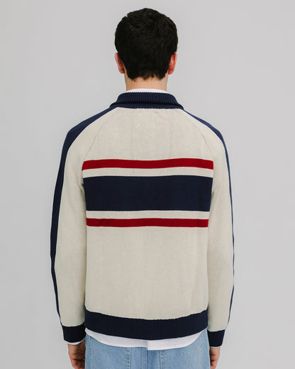 WANF Tennis Zip Cardigan - Beige/Navy