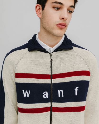WANF Tennis Zip Cardigan - Beige/Navy