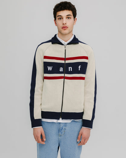 WANF Tennis Zip Cardigan - Beige/Navy