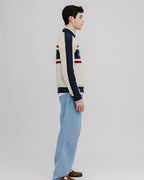 WANF Tennis Zip Cardigan - Beige/Navy - Kubanna