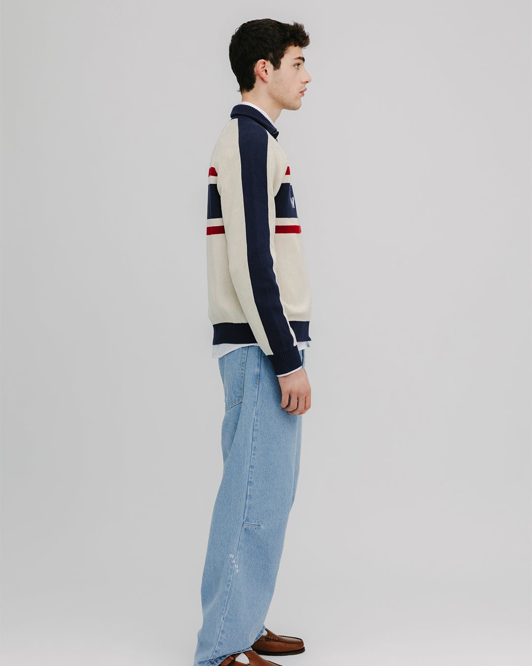 WANF Tennis Zip Cardigan - Beige/Navy - Kubanna