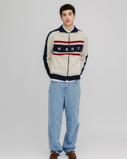 WANF Tennis Zip Cardigan - Beige/Navy