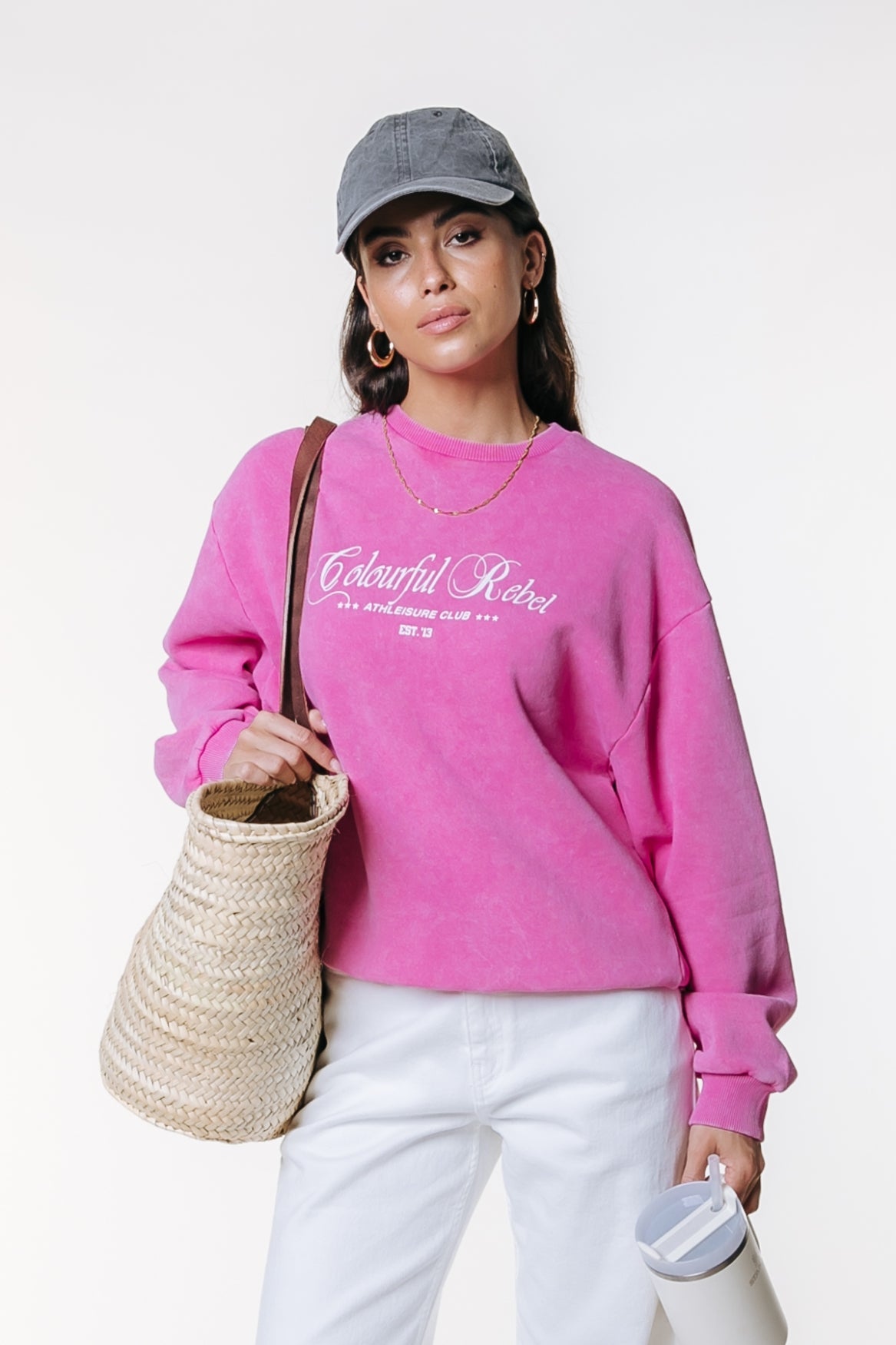 Colourful Rebel CR Athl. Club Acid Washed Sweater - Old Pink - Kubanna