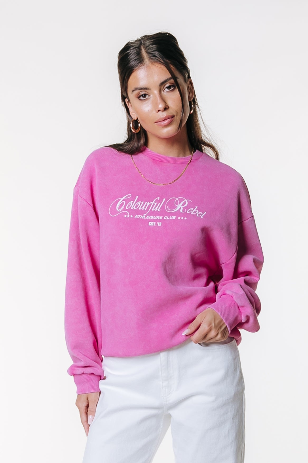 Colourful Rebel CR Athl. Club Acid Washed Sweater - Old Pink - Kubanna