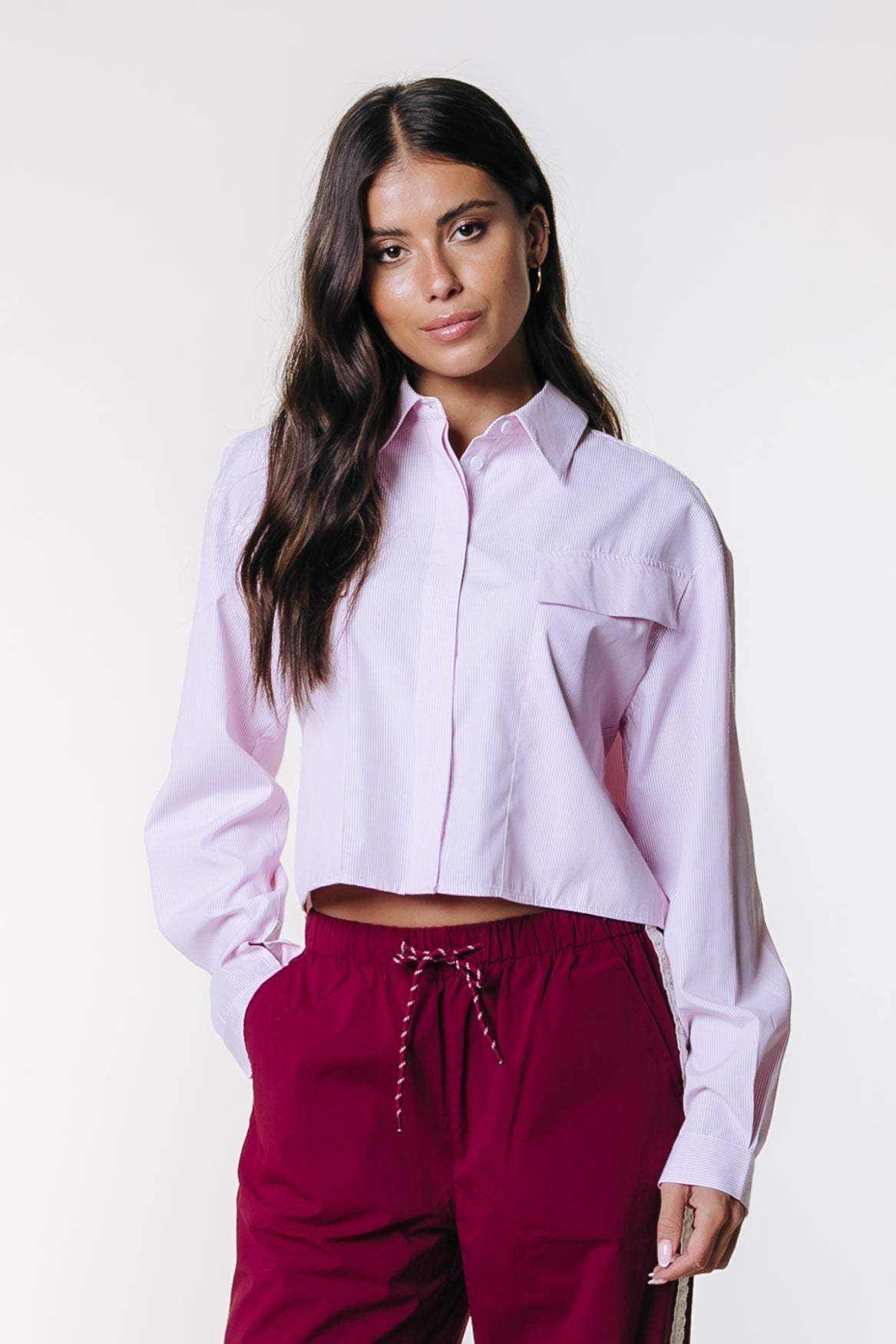 Colourful Rebel Febe Striped Cropped Blouse - Soft Pink - Kubanna