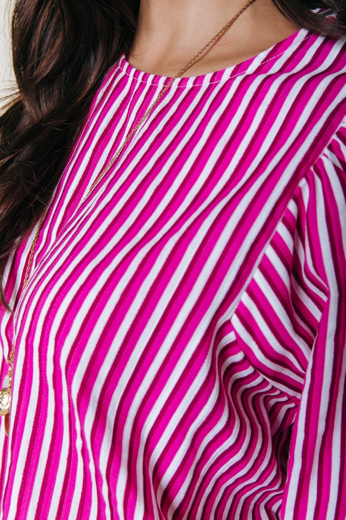Colourful Rebel Jane Stripe Balloon Sleeve Top - Pink - Kubanna