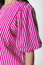 Colourful Rebel Jane Stripe Balloon Sleeve Top - Pink - Kubanna