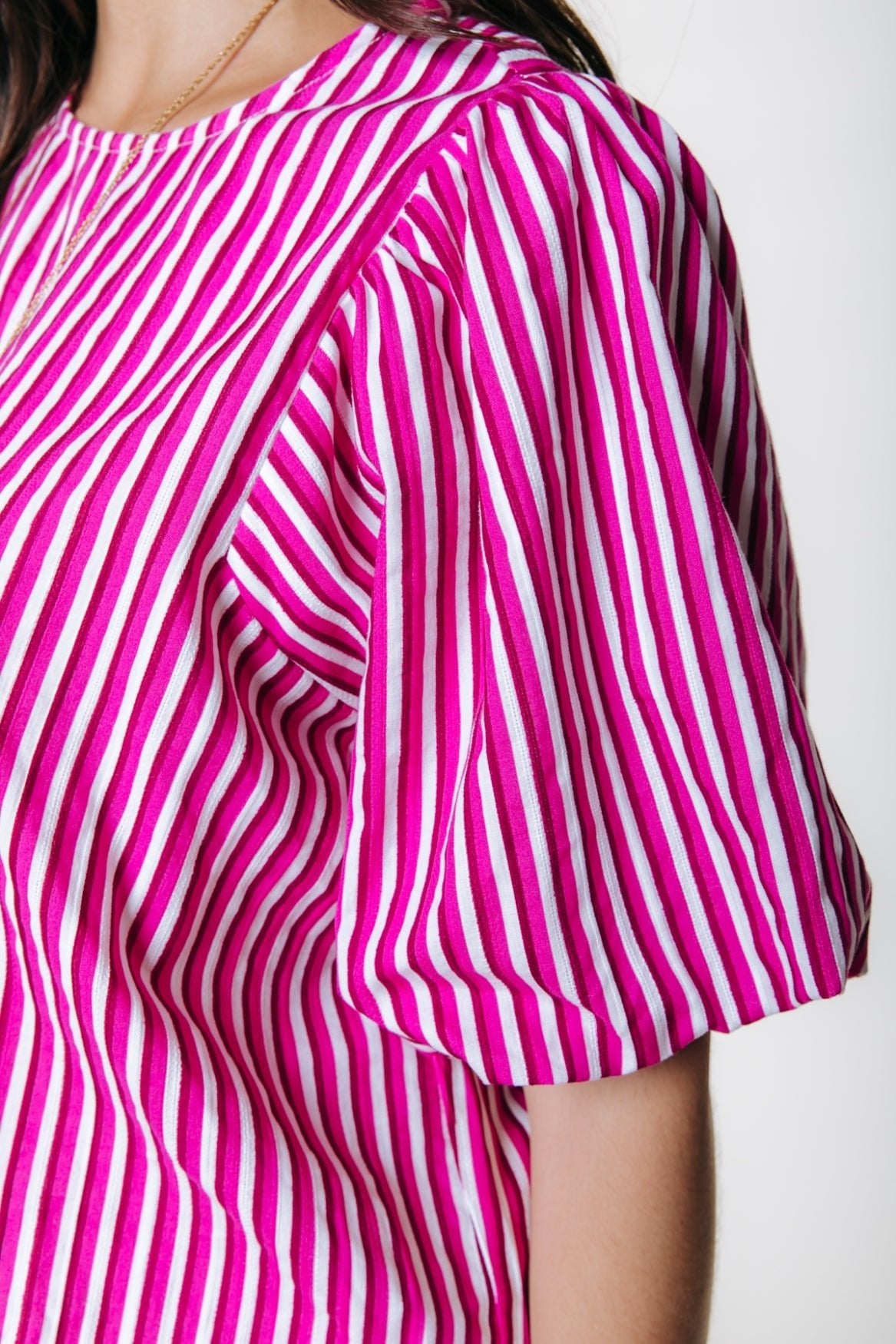 Colourful Rebel Jane Stripe Balloon Sleeve Top - Pink - Kubanna