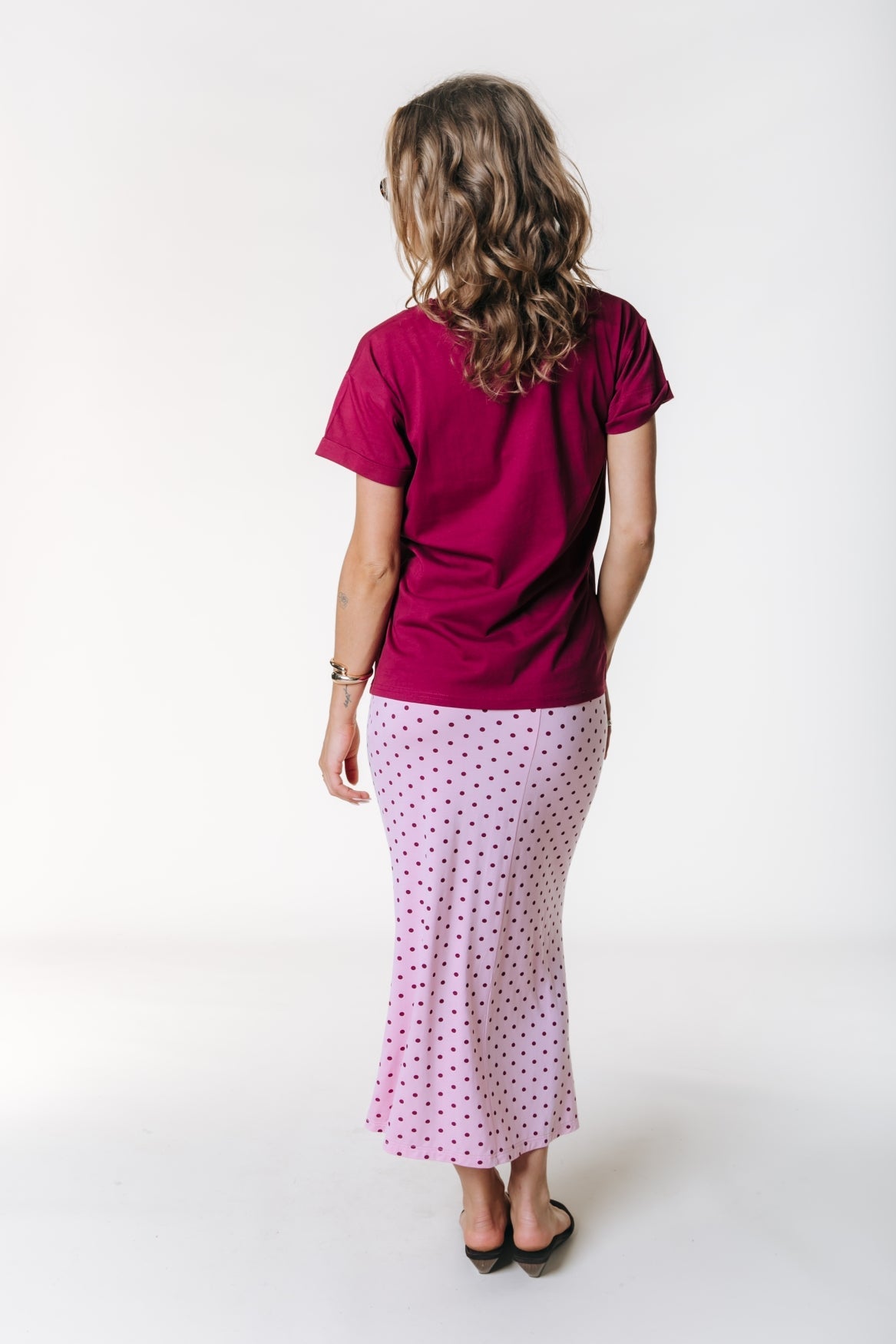 Colourful Rebel Josie Dots Midi Skirt - Light Pink - Kubanna