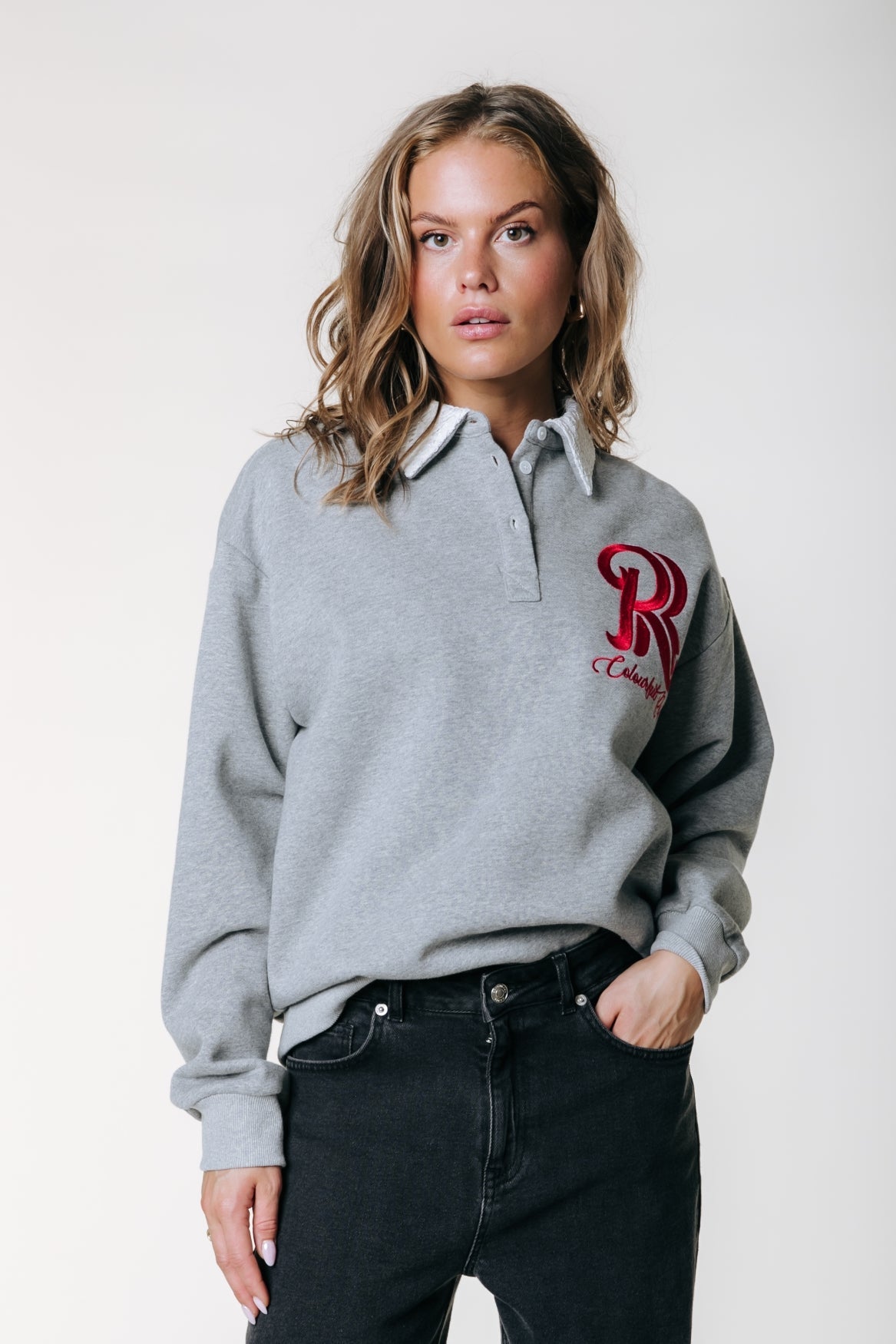 Colourful Rebel Lace Collar Sweater - Grey Melange - Kubanna