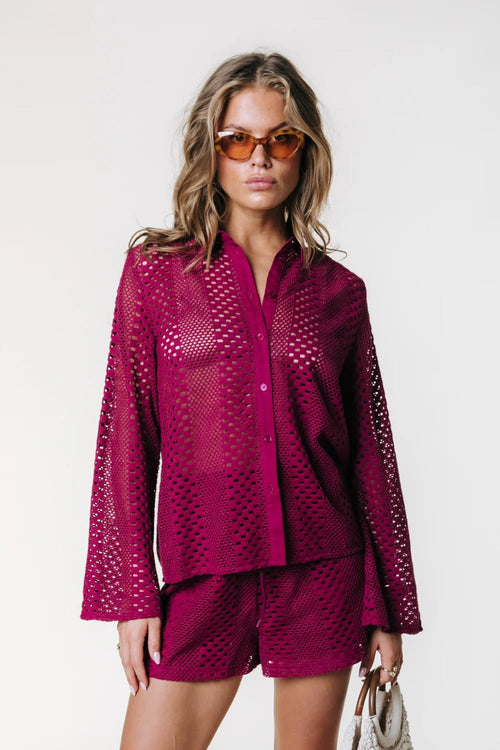 Colourful Rebel Lexi Crochet Blouse - Deep Burgundy - Kubanna