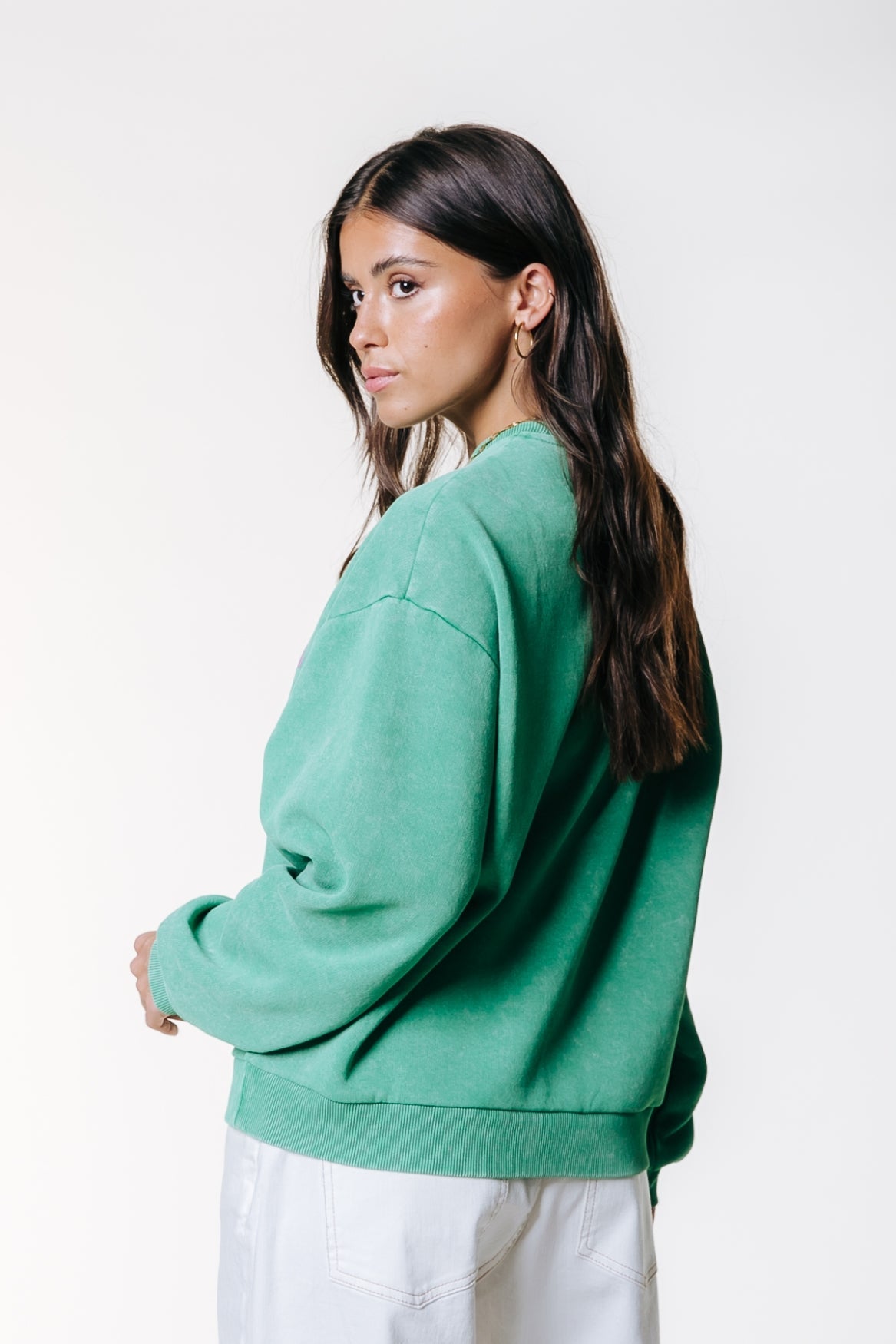 Colourful Rebel Logo Acid Washed Sweater - Off Green - Kubanna