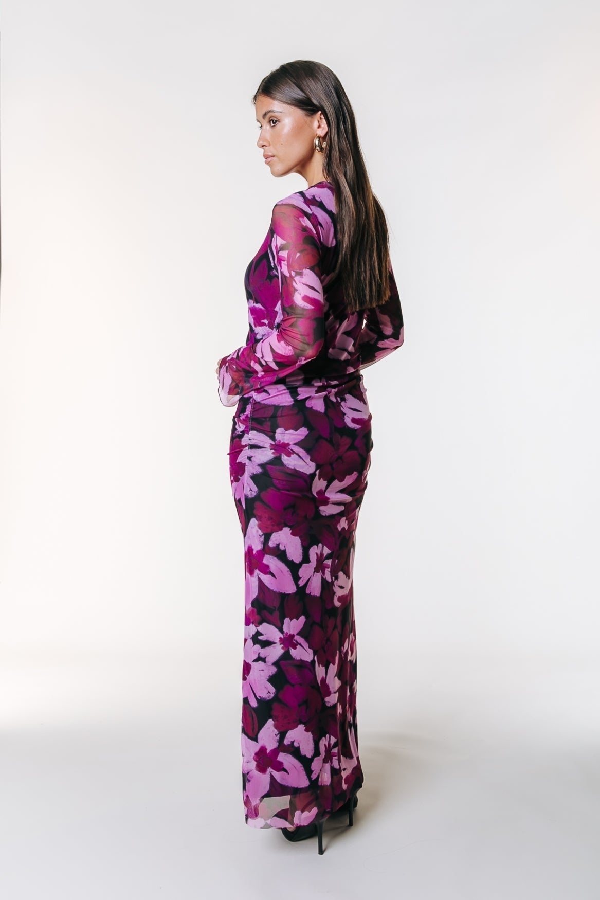 Colourful Rebel Maude Big Flower Maxi Mesh Dress - Purple/Pink - Kubanna