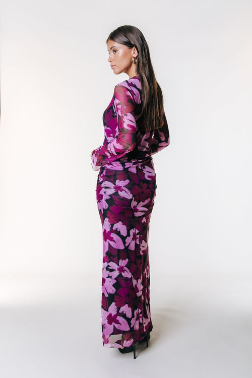 Colourful Rebel Maude Big Flower Maxi Mesh Dress - Purple/Pink - Kubanna