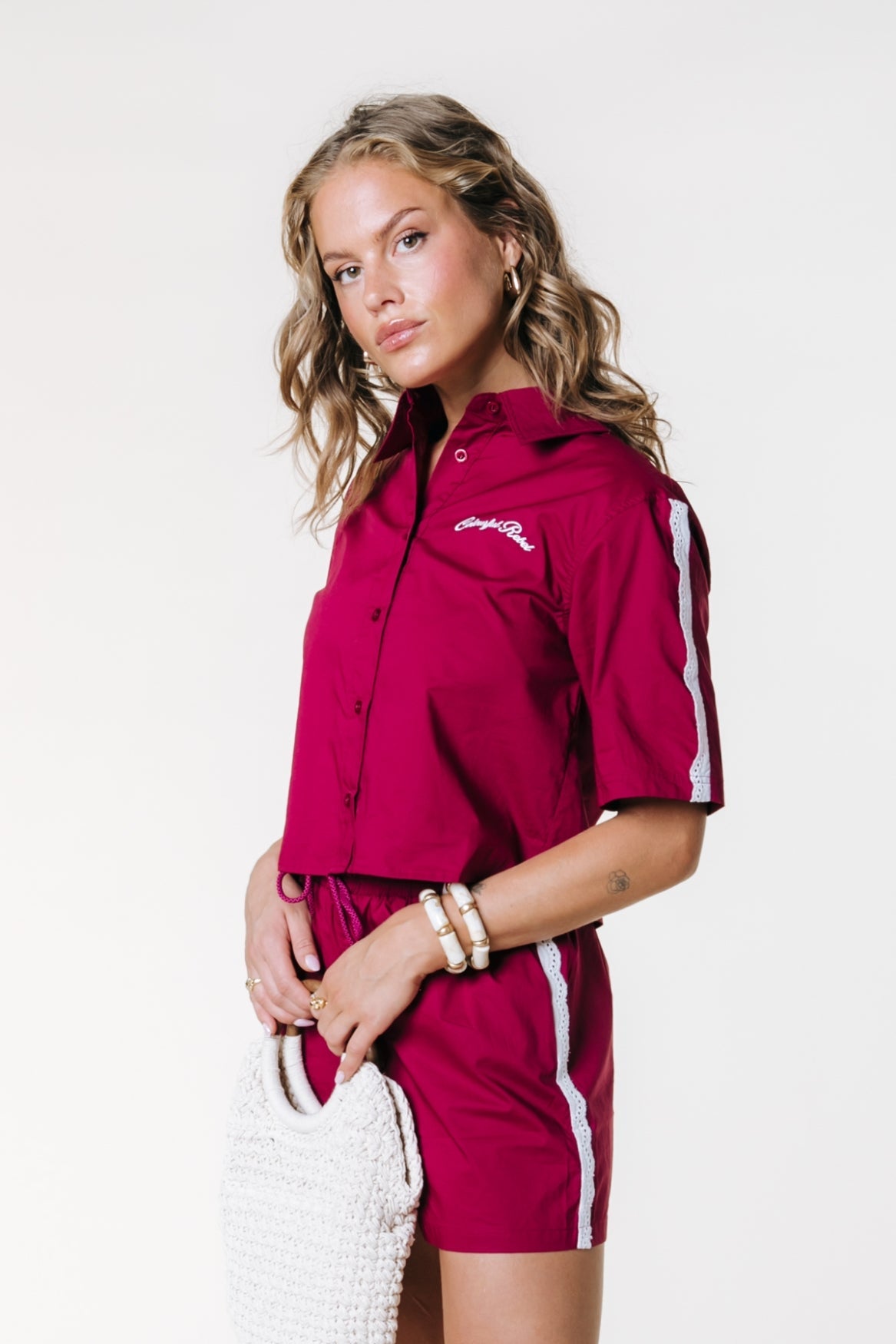 Colourful Rebel Miggy Cropped Blouse - Deep Burgundy - Kubanna
