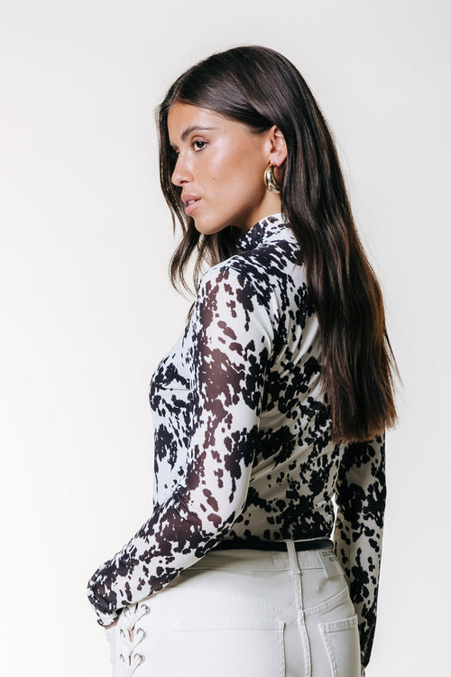 Colourful Rebel Neyo Cow Mesh Turtleneck Top - Beige - Kubanna