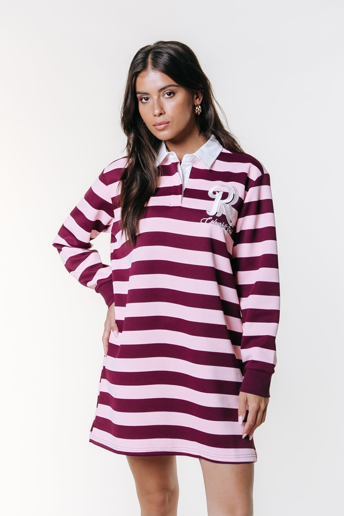 Colourful Rebel Ninny Polo Sweater Dress - Burgundy/Pink - Kubanna