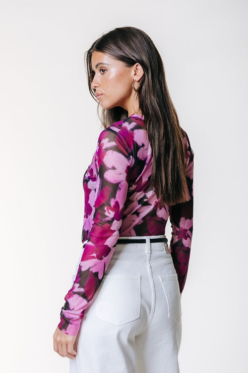 Colourful Rebel Ninsy Mesh Big Flower Top - Purple/Pink - Kubanna