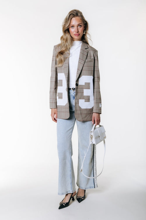 Colourful Rebel Paris Check Patch Blazer - Brown - Kubanna