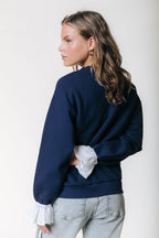 Colourful Rebel Poplin Cuff Sweater - Navy - Kubanna