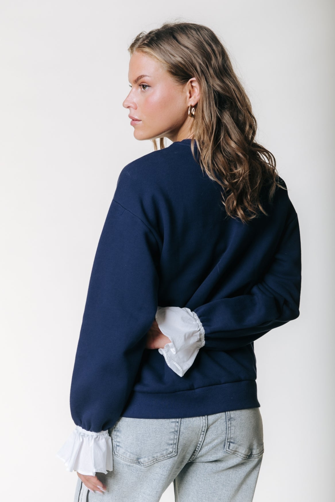 Colourful Rebel Poplin Cuff Sweater - Navy - Kubanna