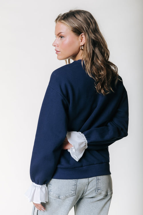 Colourful Rebel Poplin Cuff Sweater - Navy - Kubanna