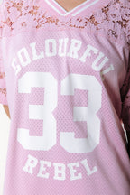 Colourful Rebel Tayla 33 Lace Mesh Football T-shirt - Light Pink - Kubanna
