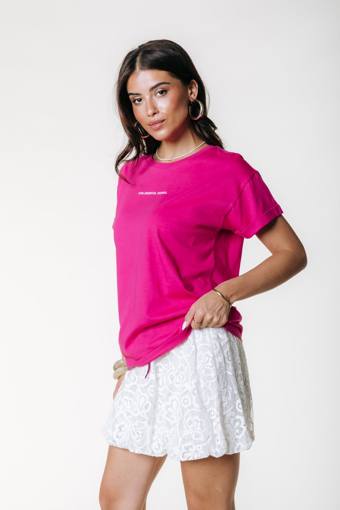 Colourful Rebel Uni Logo Boxy T-shirt - Dark Fuchsia - Kubanna